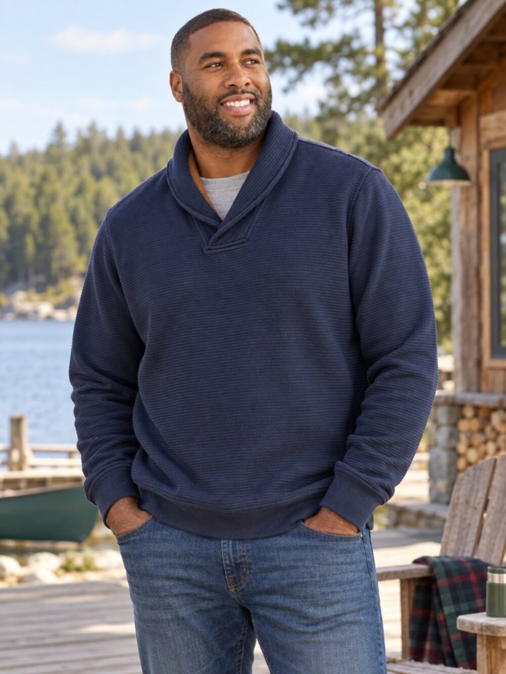L.L.Bean Lakewashed Double-Knit Shawl Collar Pullover XXL Tall Navy